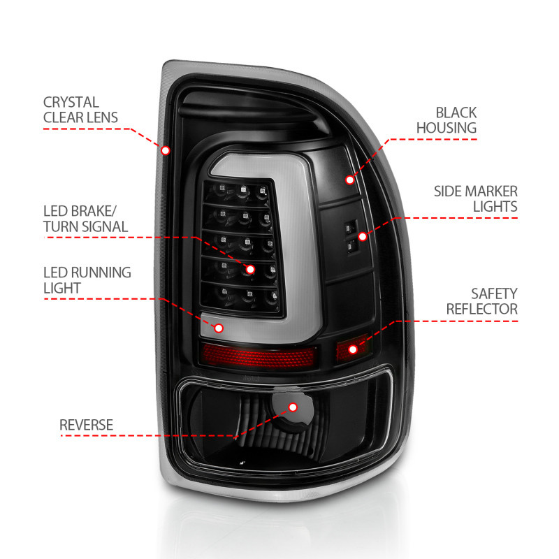 ANZO LED Taillights Black Housing Clear Lens Pair for 1997-2004 Dodge Dakota