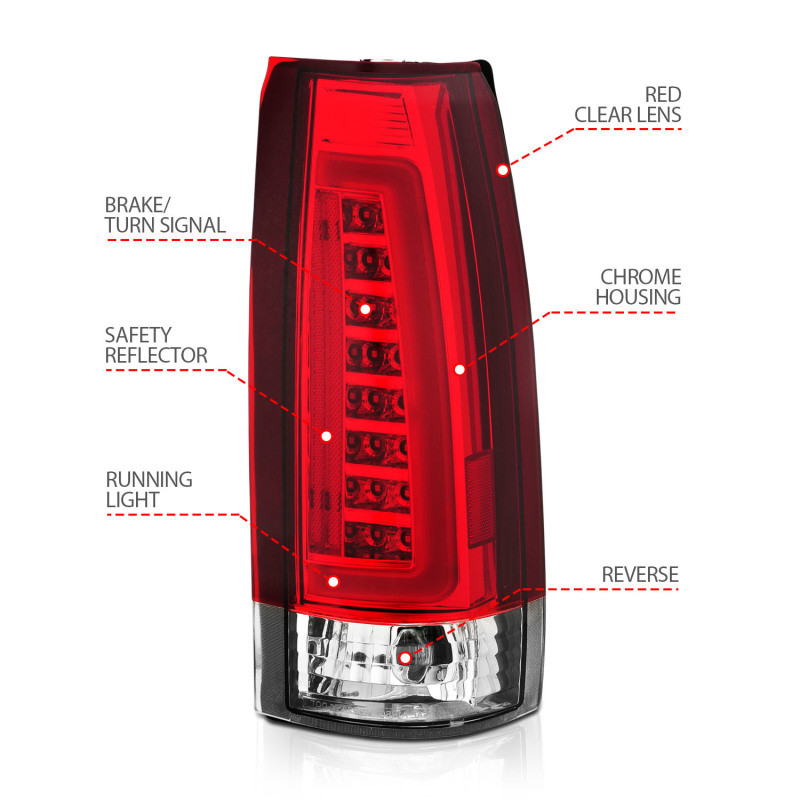 ANZO LED Taillights Chrome Housing Red/Clear Lens for 99-00 Cadillac Escalade