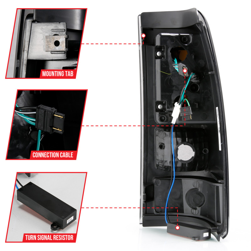 ANZO LED Taillights Black Housing Smoke Lens for 99-00 Cadillac Escalade