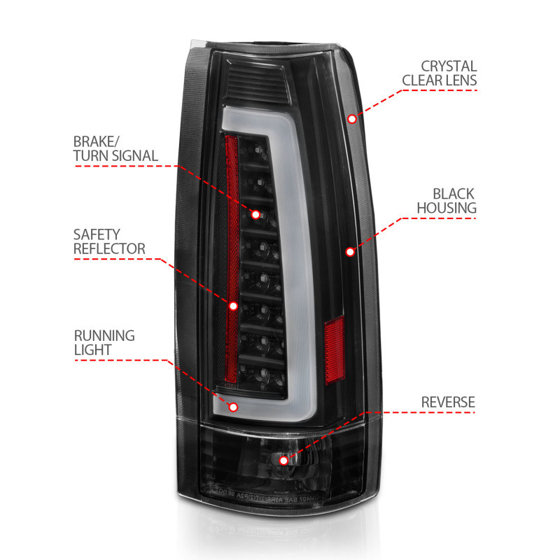 ANZO LED Taillights Black Housing Clear Lens for 99-00 Cadillac Escalade
