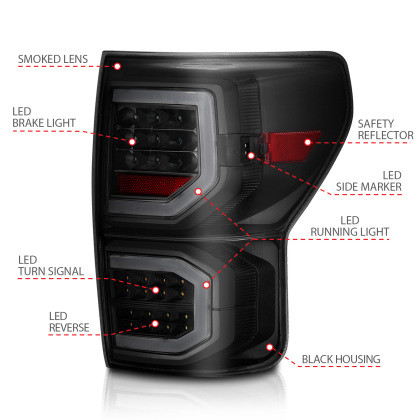 ANZO LED Taillights Plank Style Black w/Smoke Lens for 2007-2013 Toyota Tundra