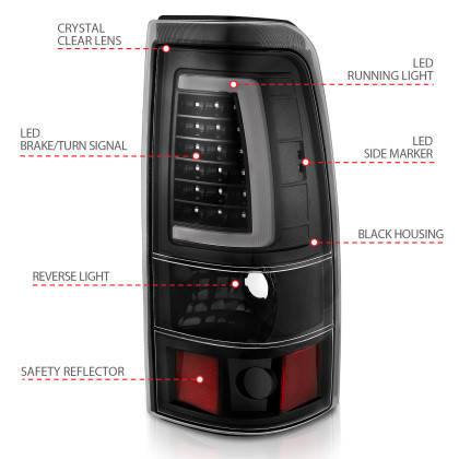 ANZO LED Taillights Plank Style Black w/Clear Lens for 99-02 Silverado 1500
