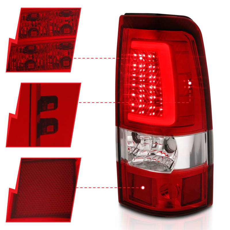 ANZO LED Taillights Plank Style Chrome Red/Clear Lens for 03-06 Silverado 1500