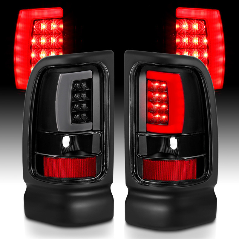 ANZO LED Taillights Plank Style Black w/Clear Lens for 1994-2001 Dodge Ram 1500