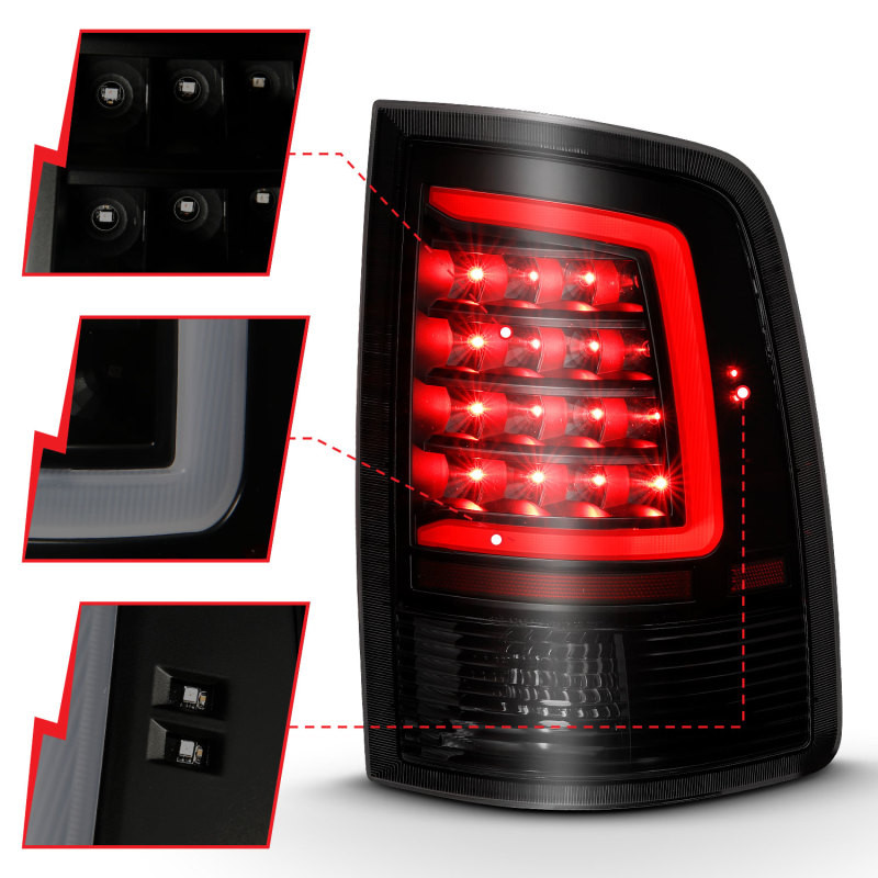 ANZO LED Taillight Plank Style Black w/Smoke Lens for 2009-2018 Dodge Ram 1500