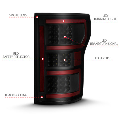 ANZO LED Taillight Black Clear Lens Red Light Bar for 18-19 Ford F-150