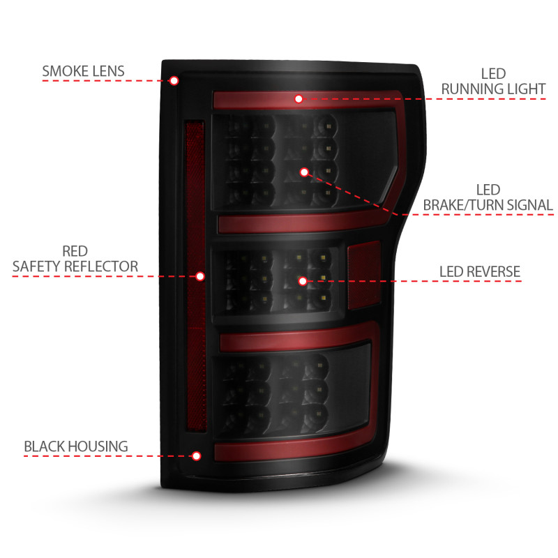 ANZO LED Taillight Black Clear Lens Red Light Bar for 18-19 Ford F-150