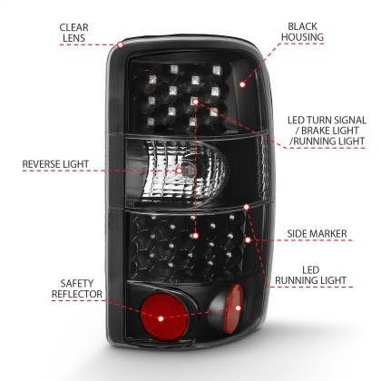 ANZO Led Taillights Black/Clear for 2000-2006 Chevrolet Tahoe