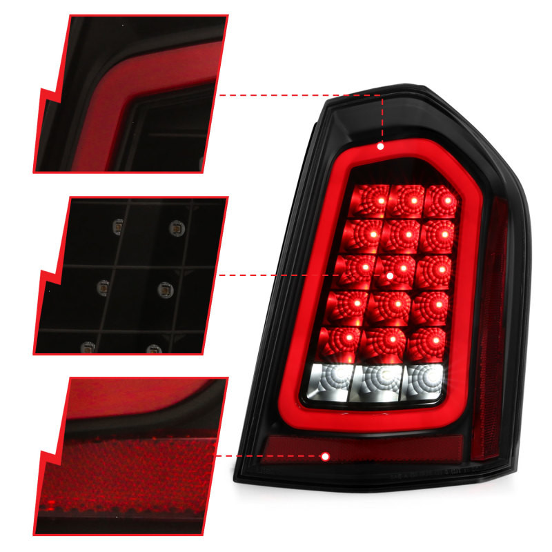 ANZO LED Taillights Black w/ Sequential for 11-14 Chrysler 300