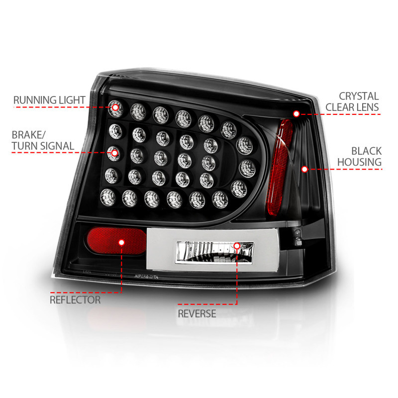 ANZO LED Taillights Black for 2006-2008 Dodge Charger
