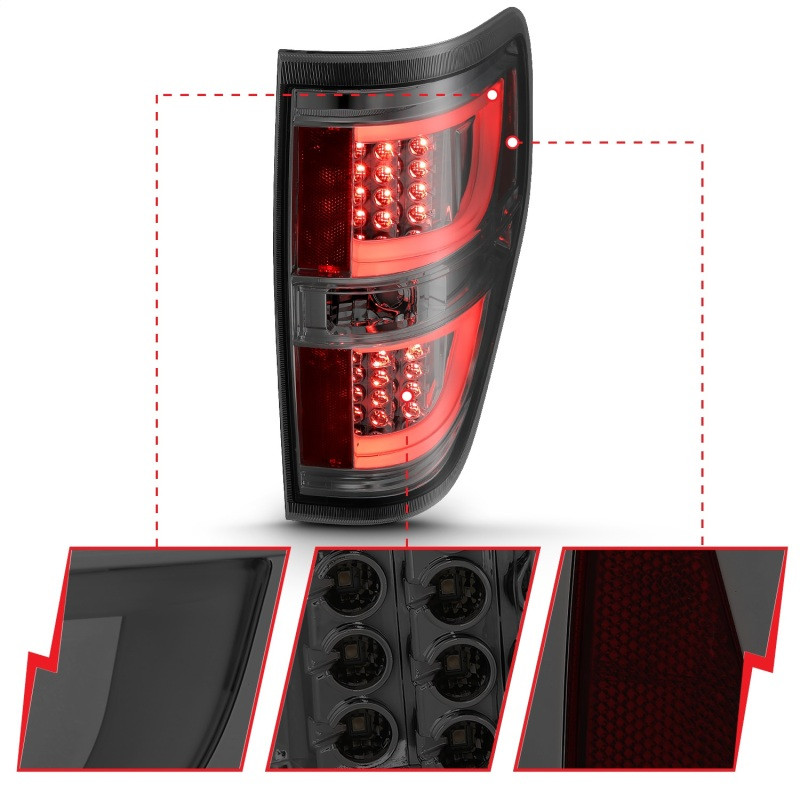 ANZO LED Taillights Smoke for 2009-2013 Ford F-150