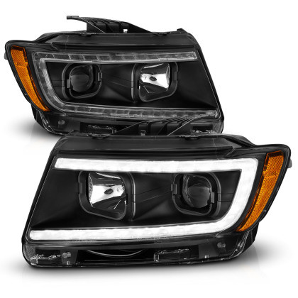 ANZO Projector Headlights w/Light Bar Swtchbk Black for 11-13 Grand Cherokee