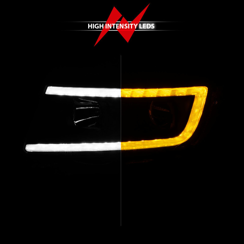 ANZO Projector Headlights w/Light Bar Swtchbk Black for 11-13 Grand Cherokee