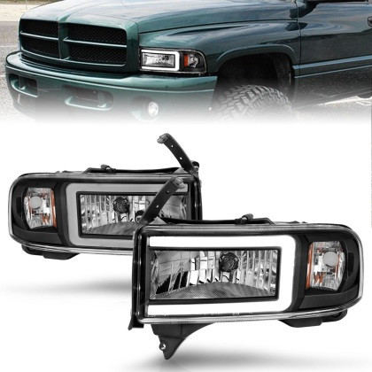 ANZO Crystal Headlight - w/ Light Bar Black Housing for 94-02 Dodge RAM