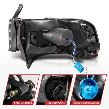 ANZO Crystal Headlight - w/ Light Bar Black Housing for 94-02 Dodge RAM