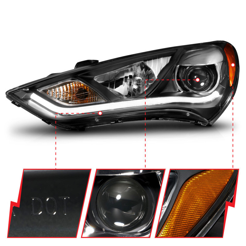 ANZO Projector Headlights w/ Plank Style Design Black for 13-15 Hyundai Genesis