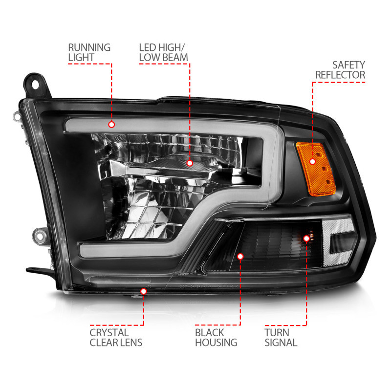 ANZO Full LED Projector Headlights w/ Chrome Black Amber for 09-20 Ram 1500
