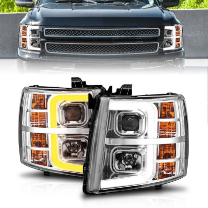 ANZO Projector Headlights w/ Light Bar Chrome Housing for 07-13 Silverado 1500