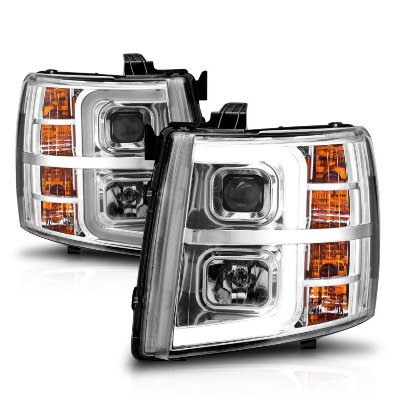ANZO Projector Headlights w/ Light Bar Chrome Housing for 07-13 Silverado 1500