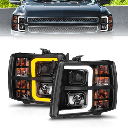 ANZO Projector Headlight w/ Light Bar Black Housing for 07-13 Silverado 1500