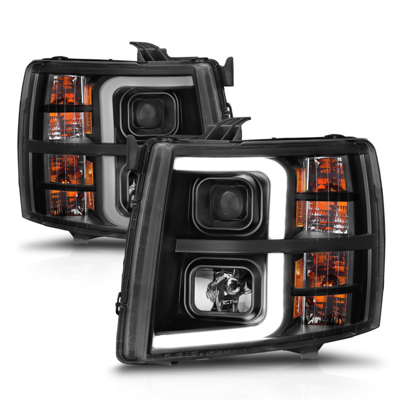 ANZO Projector Headlight w/ Light Bar Black Housing for 07-13 Silverado 1500