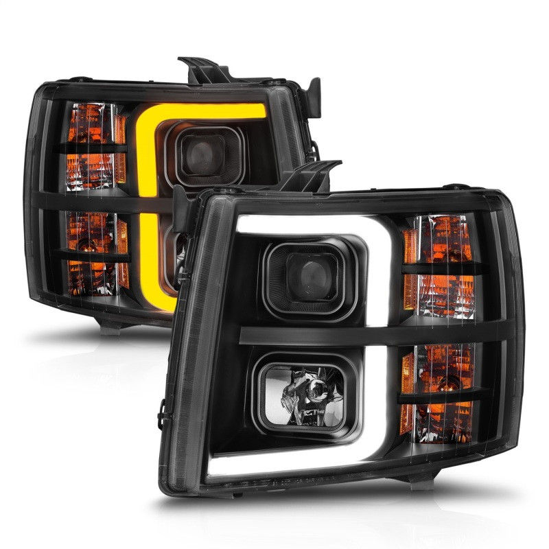ANZO Projector Headlight w/ Light Bar Black Housing for 07-13 Silverado 1500