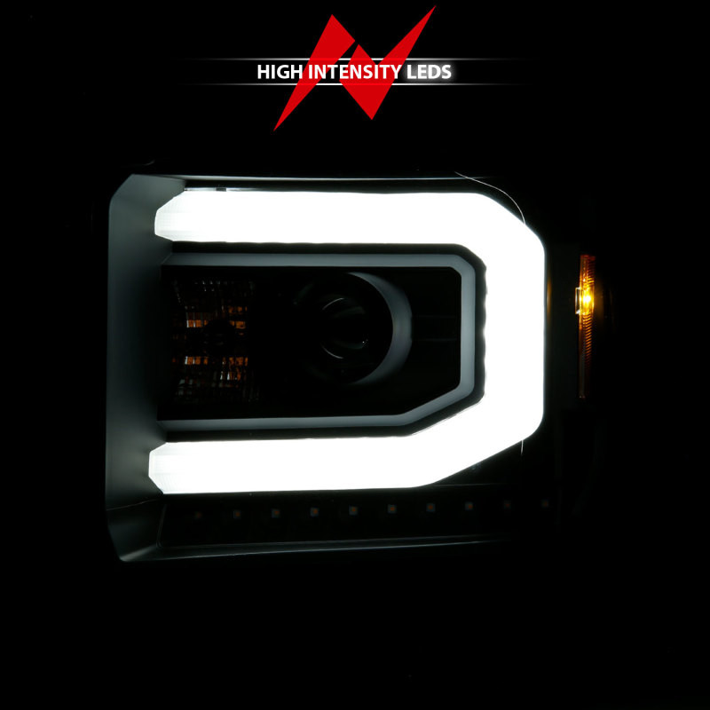 ANZO Projector Headlights w/ Light Bar Black Housing for 2014-2015 Sierra 1500