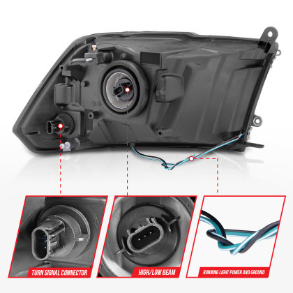 ANZO Crystal Headlights w/ Light Bar Black Housing for 09-18 Dodge Ram 1500