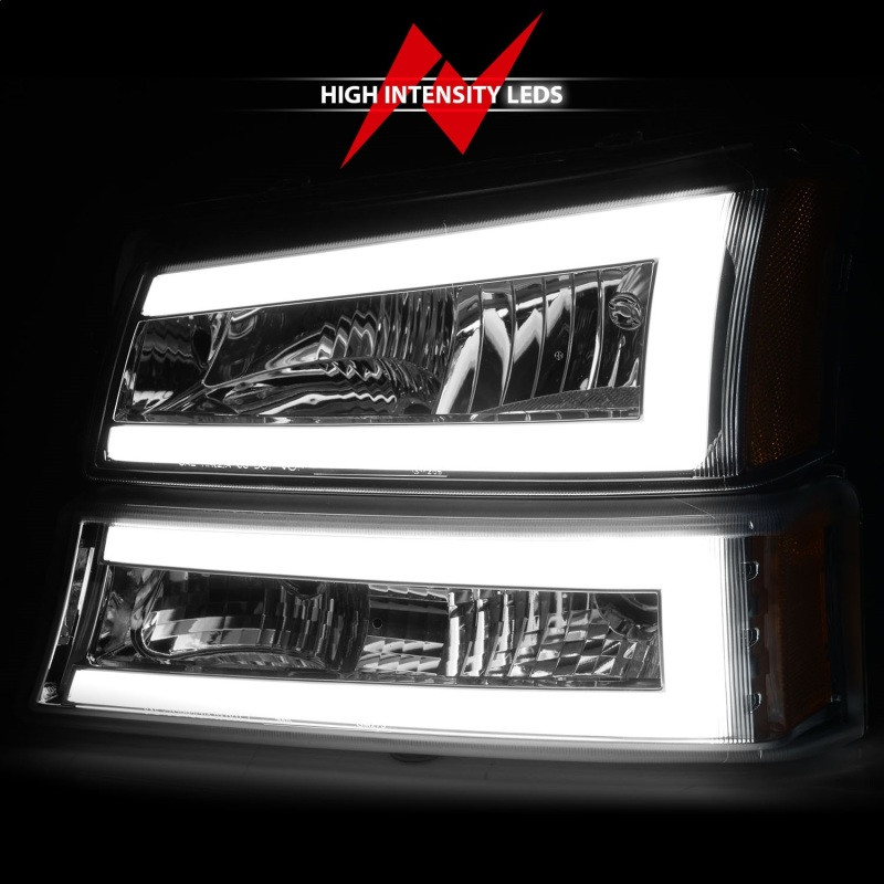 ANZO Crystal Headlights w/ Light Bar Chrome Housing for 03-06 Silverado 1500