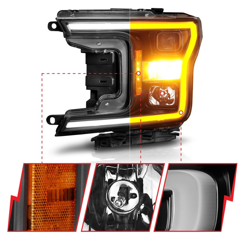 ANZO Projector Headlight w/ Plank Style Switchback Black Housing for 18-20 F-150