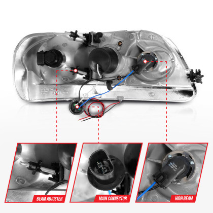 ANZO Projector Headlights w/ Light Bar Black Housing for 97-03 Ford F-150