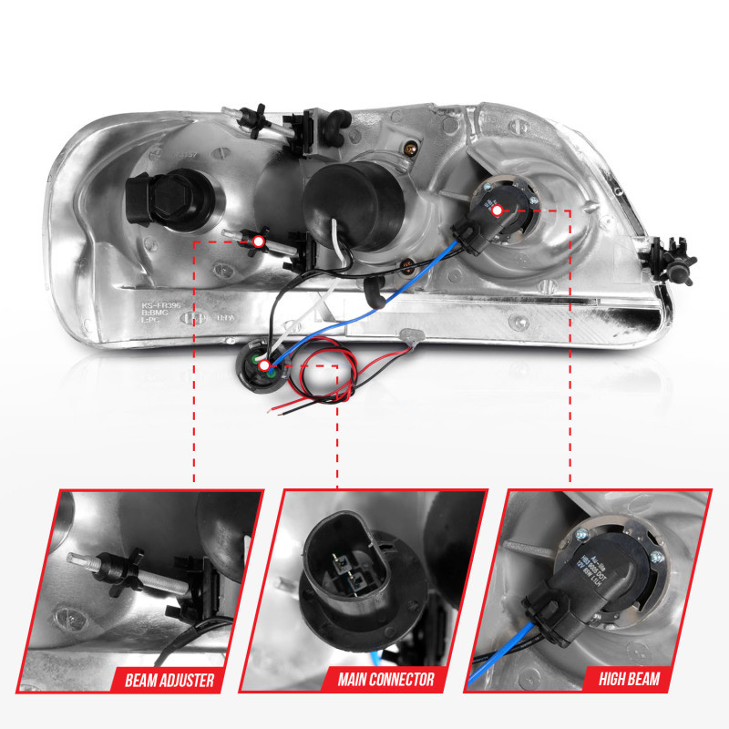 ANZO Projector Headlights w/ Light Bar Black Housing for 97-03 Ford F-150