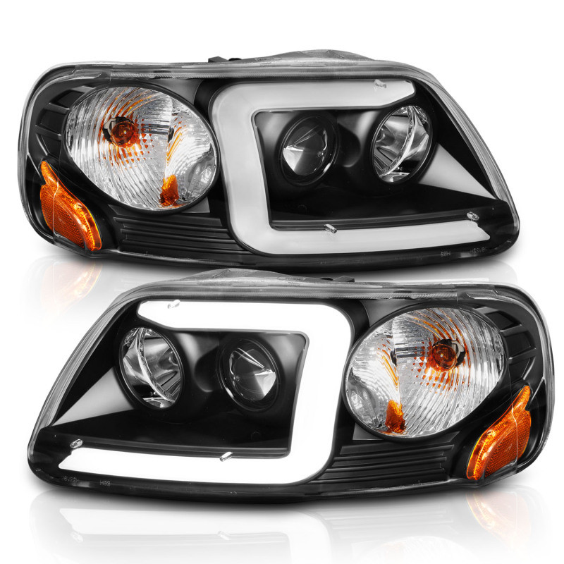 ANZO Projector Headlights w/ Light Bar Black Housing for 97-03 Ford F-150