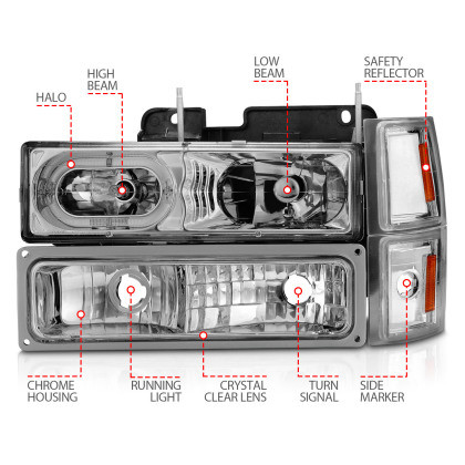 ANZO Crystal Headlights Chrome Housing w/ Signal for 88-98 Chevrolet C1500