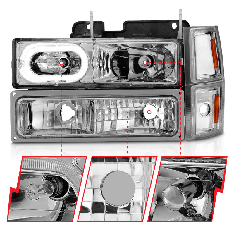 ANZO Crystal Headlights Chrome Housing w/ Signal for 88-98 Chevrolet C1500