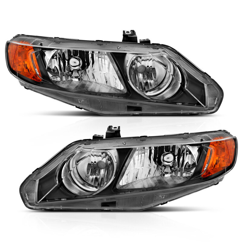 ANZO Crystal Headlight Black Amber (OE Replacement) for 06-11 Honda Civic 4 Door