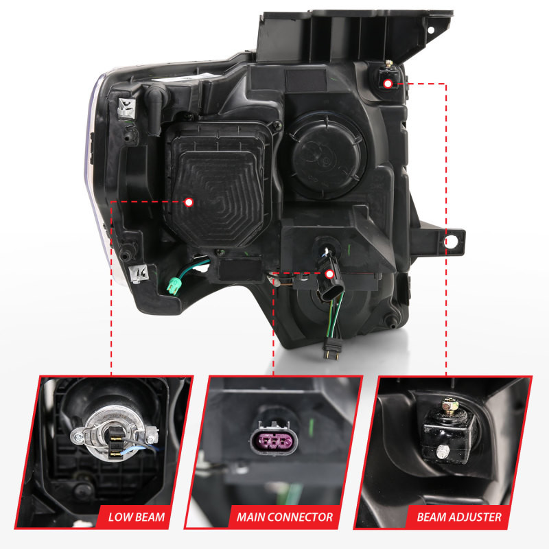 ANZO Projector Headlight Chrome Amber for 2009-2014 Ford F-150