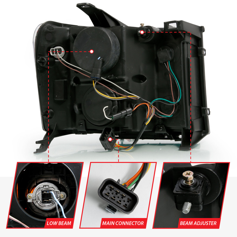 ANZO Projector Headlight Black w/ Clear Lens Amber for 07-13 Sierra 1500