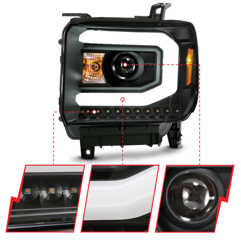 ANZO Projector Headlight Plank Style Black w/ Switchback for 14-15 Sierra 1500