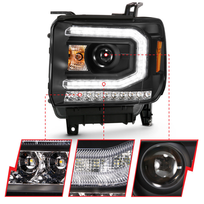 ANZO Projector Headlight Plank Style Black for 16-19 Gmc Sierra 1500