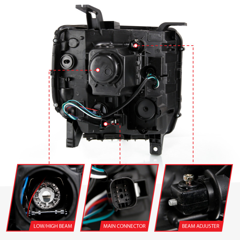 ANZO Projector Headlight Plank Style Black for 16-19 Gmc Sierra 1500