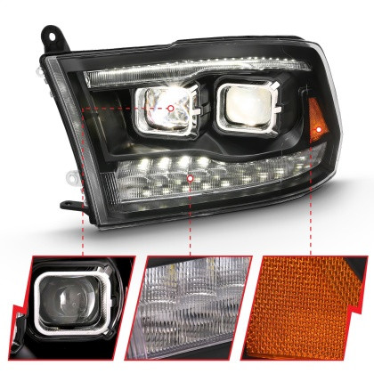 ANZO Projector H.L. Switchback Chrome Amber Headlights for 09-18 Ram 1500