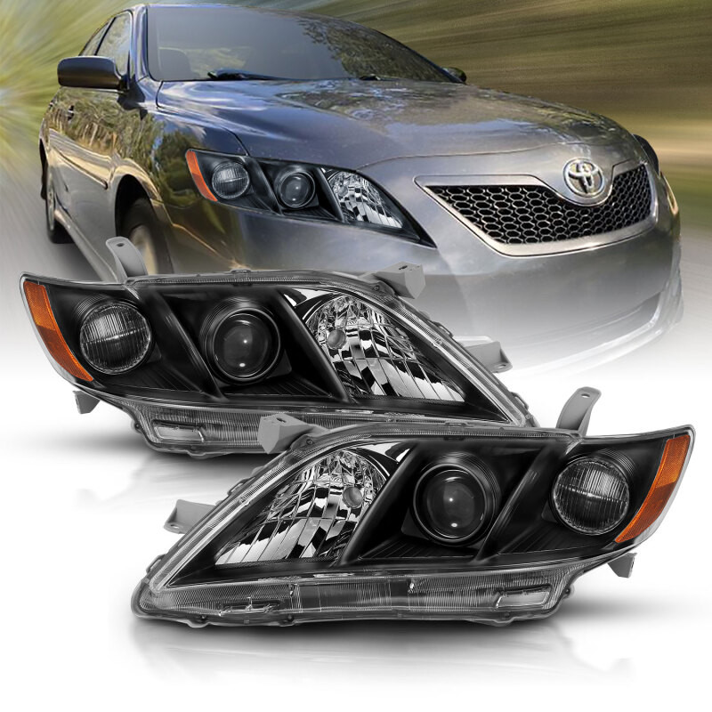 ANZO Projector Headlight Black Amber for 2007-2011 Toyota Camry