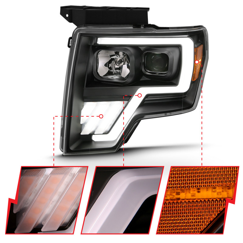 ANZO Projector Light Bar G4 Switchback.Black Amber Headlights for 09-13 F-150