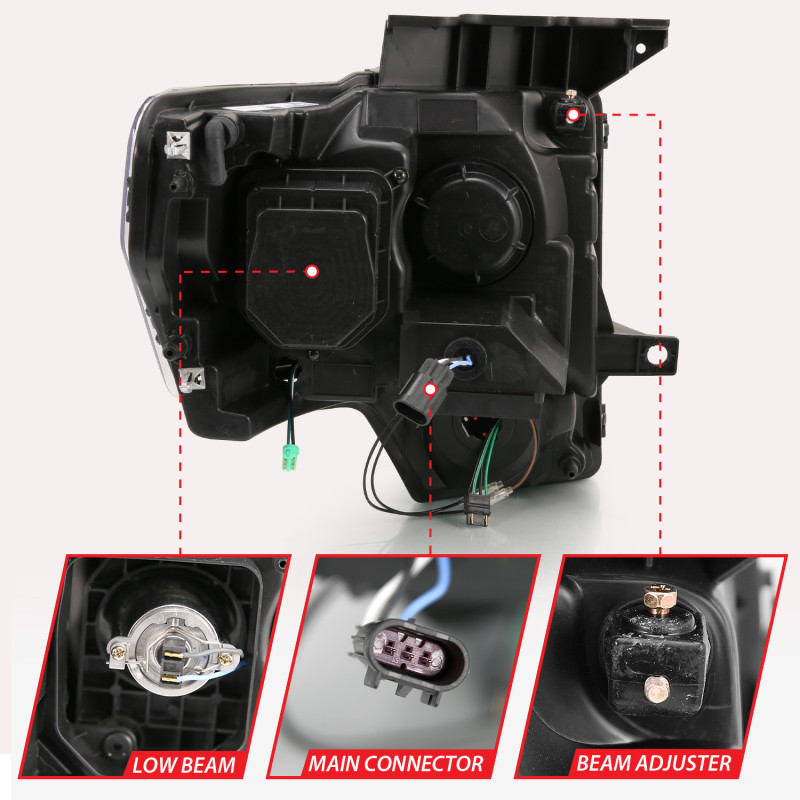 ANZO Projector Light Bar G4 Switchback.Black Amber Headlights for 09-13 F-150