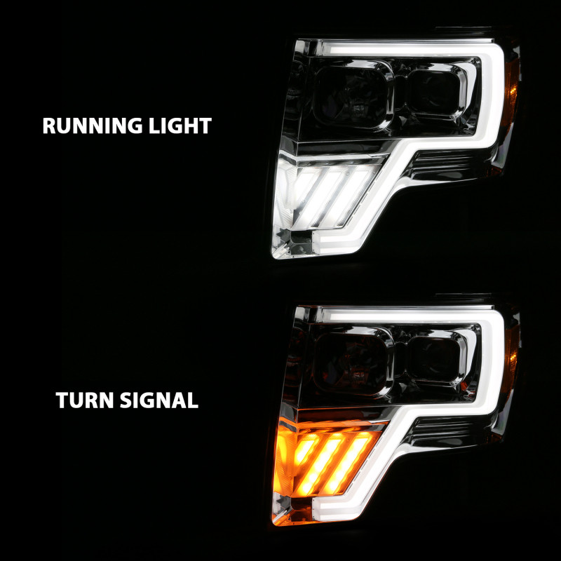 ANZO Projector Light Bar G4 Switchback Chrome Amber Headlights for 09-13 F-150