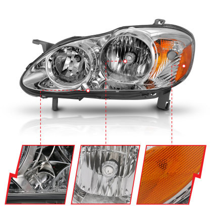 ANZO Crystal Headlight Chrome Amber for 2005-2008 Toyota Corolla