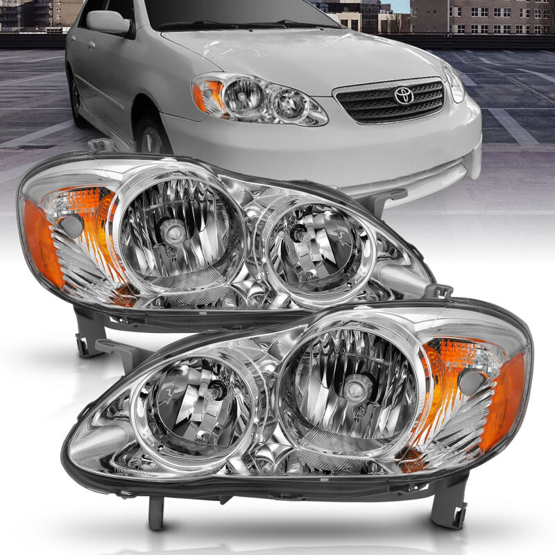 ANZO Crystal Headlight Chrome Amber for 2005-2008 Toyota Corolla