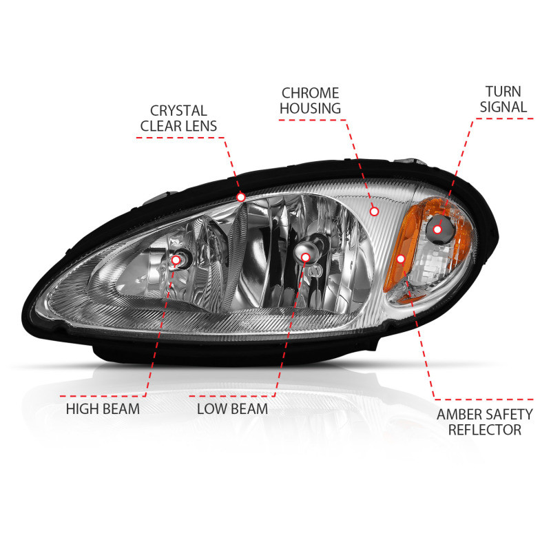 ANZO Crystal Headlight Chrome Amber (OE) for 2001-2005 Chrysler Pt Cruiser
