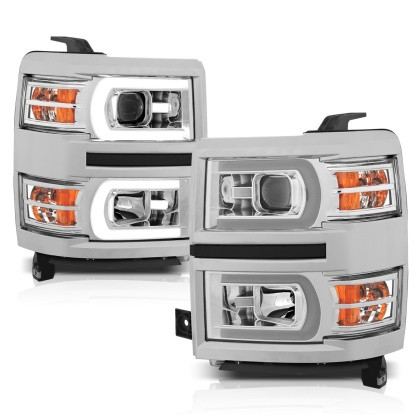 ANZO Projector Headlights Switchback Chrome w/ Amber for 14-15 Silverado 1500